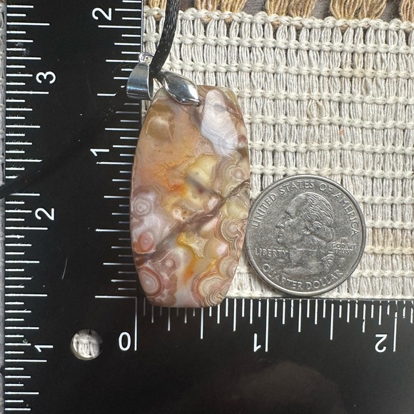 Crazy Lace Agate Laughter Stone Pendant Necklace on Black Satin Rope - Picture 14 of 14